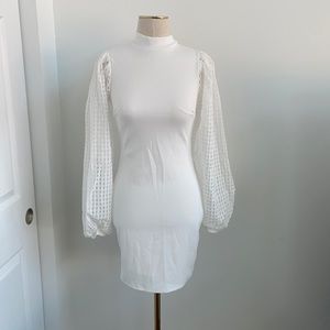 White Puff Sleeve Mini Dress